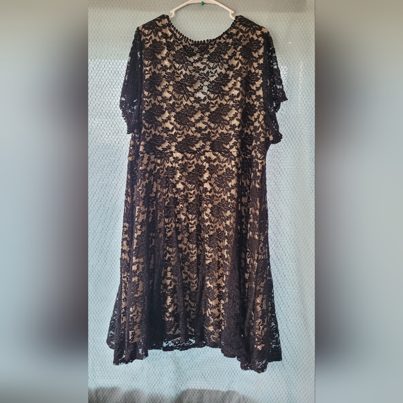 Torrid Dress Black Nude Lace Skater V-Neck Short Sleeve Naked NWT Torrid Sz 4 - Picture 4 of 5